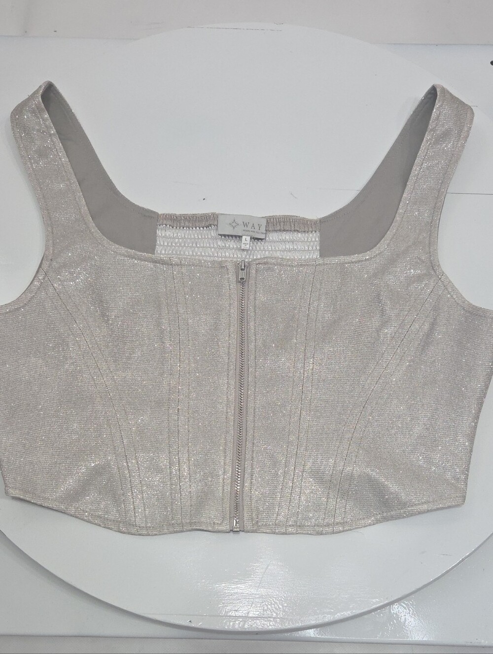 WAYF Silver Metallic Cropped Zipper Corset Top - Size Large